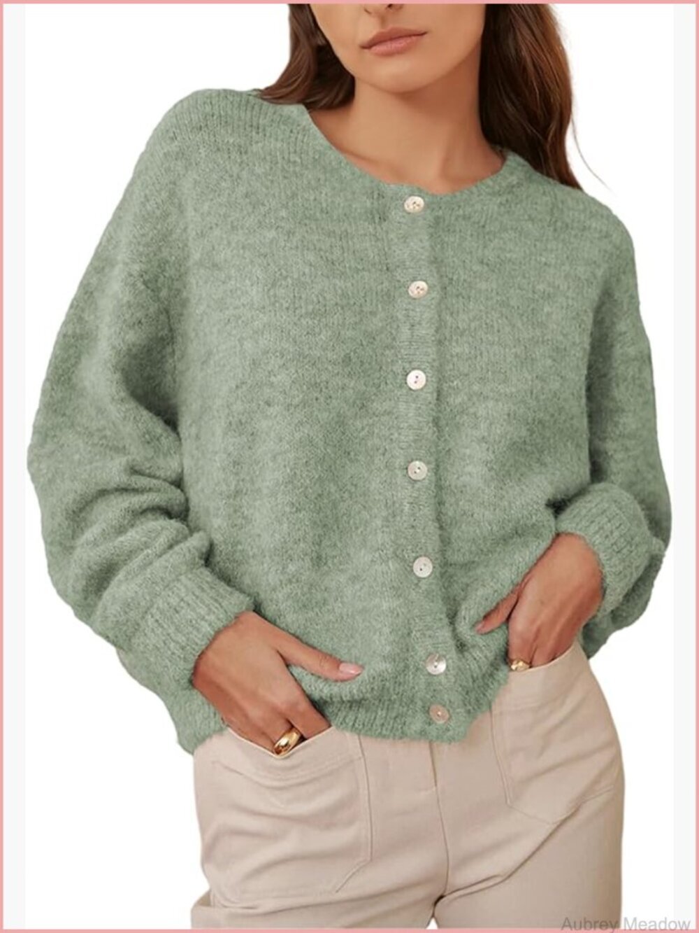Lightweight Button Down Cardigan Sweater Long Sleeve Crewneck Knit Loose Fit